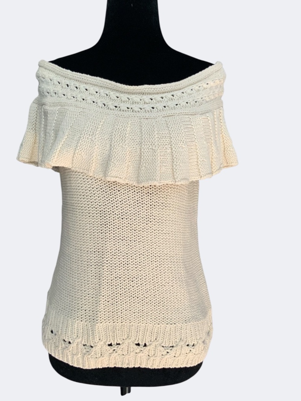 Anthropologie Cotton Knit Off Shoulder Knit Sweater Tank Top Neutral Beige SZ M